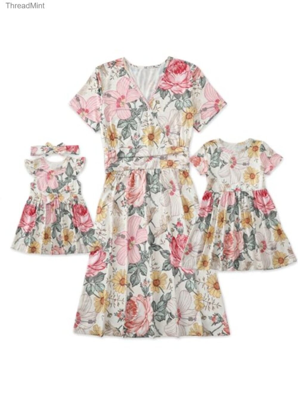Mommy and Me Floral Dresses Mother Daughter Matching Outfits with Pockets